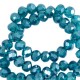 Faceted glass beads 3x2mm disc Danube blue-pearl shine coating